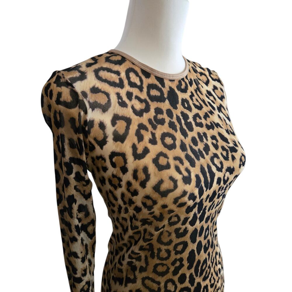 Y2K Edgy Sheer Leopard Print Long Sleeve Fitted Top M Petite Alternative Punk - Picture 4 of 7